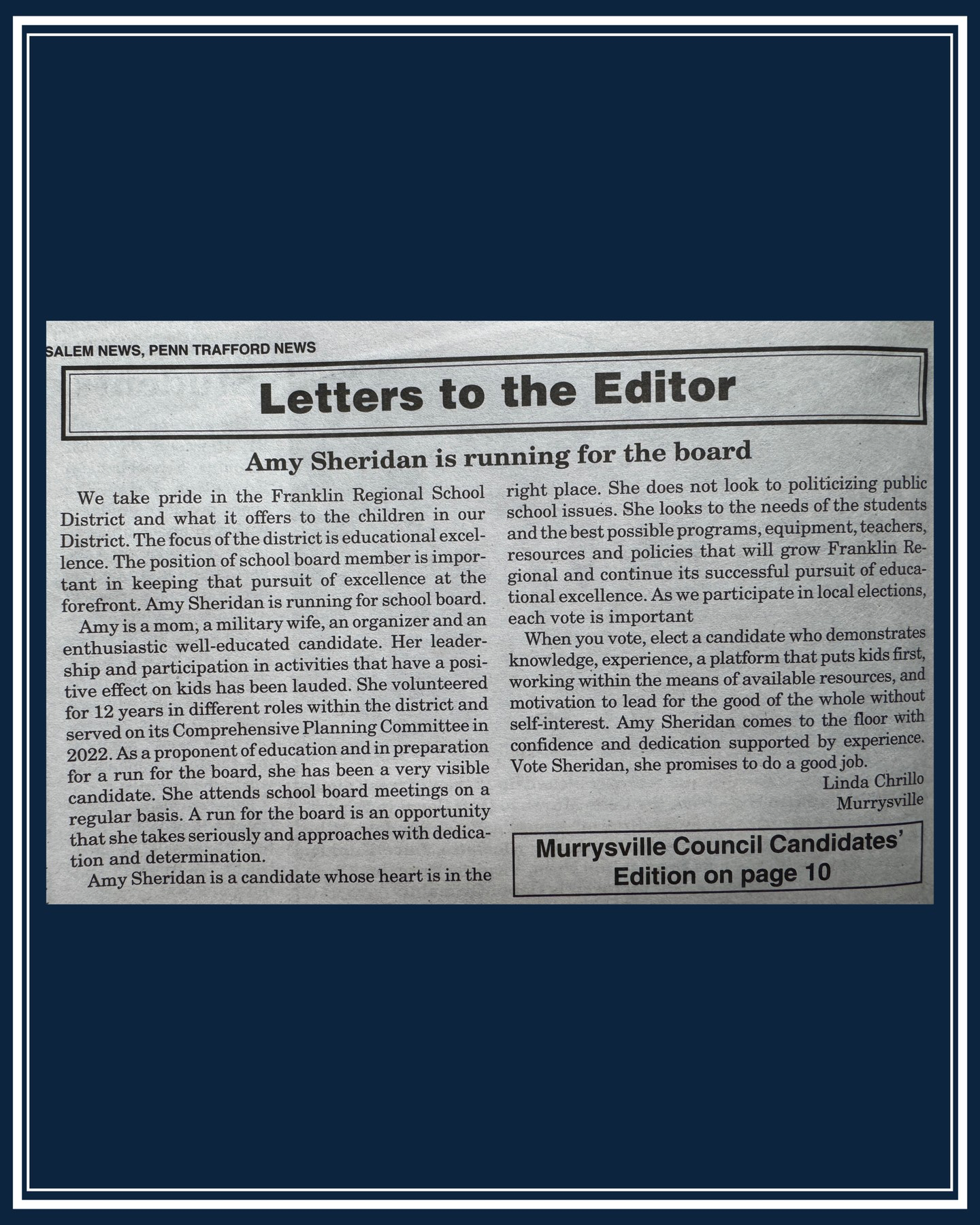 Letter from Linda Chrillo