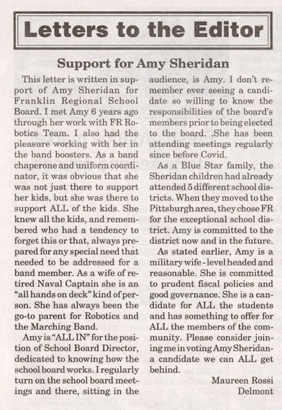 Letter from Maureen Rossi