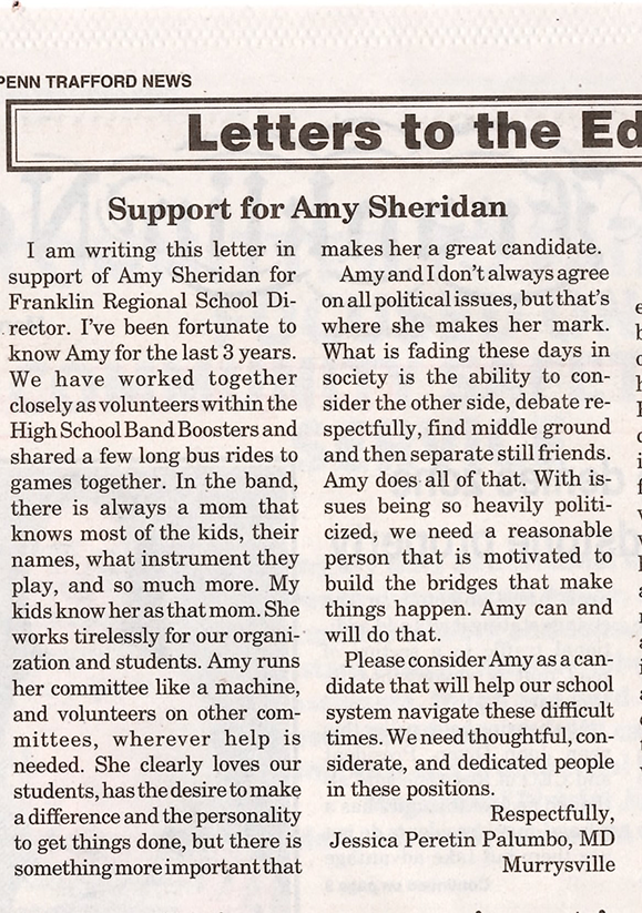 Letter from Jessica Peretin Palumbo
